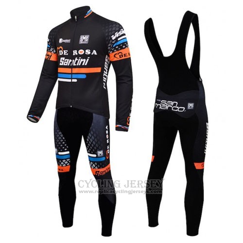 2015 Cycling Jersey De Rose Black and Orange Long Sleeve and Bib Tight